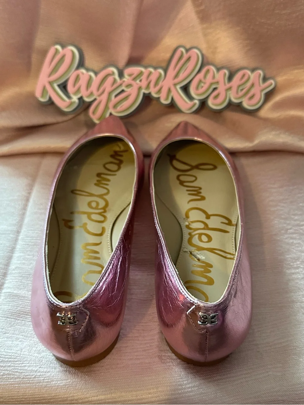 NWB! Sam Edelman Metallic Rose Pink Pointed-Toe Flats - Picture 8 of 8